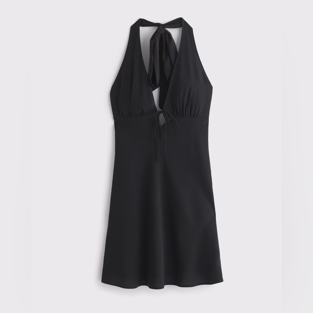 Abercrombie & Fitch Black Halter Tie-Front Slip Mini Dress